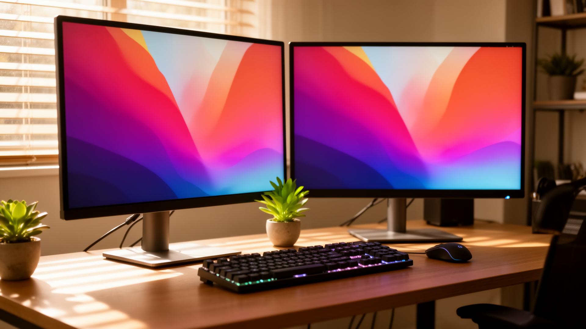 Modernes Home-Office mit zwei Monitoren